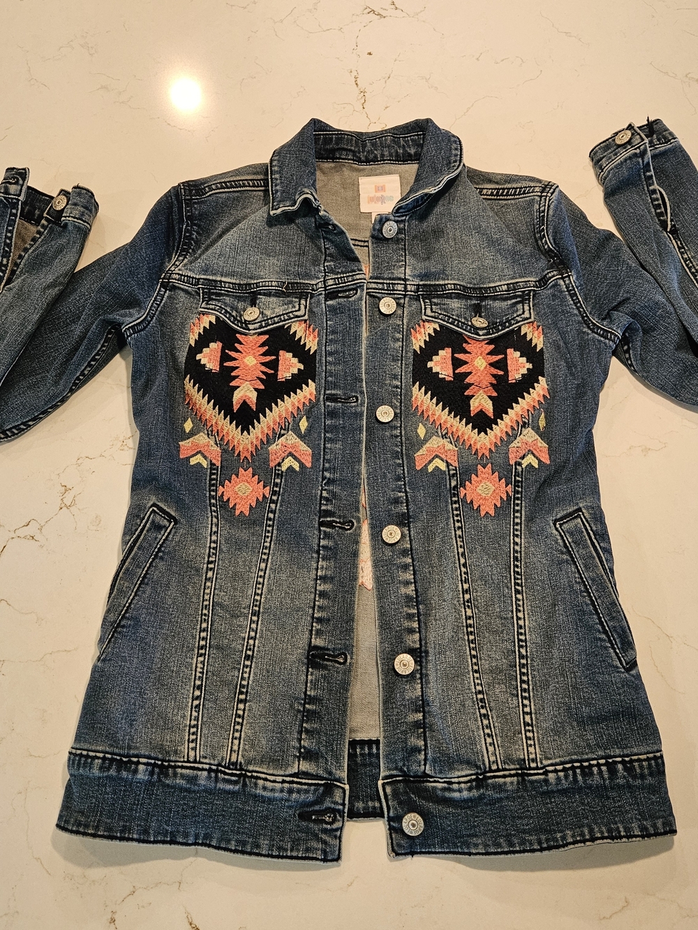 ​LuLaRoe Harvey Embroidered Southwestern Denim Jacket XS Blue Jean Boho